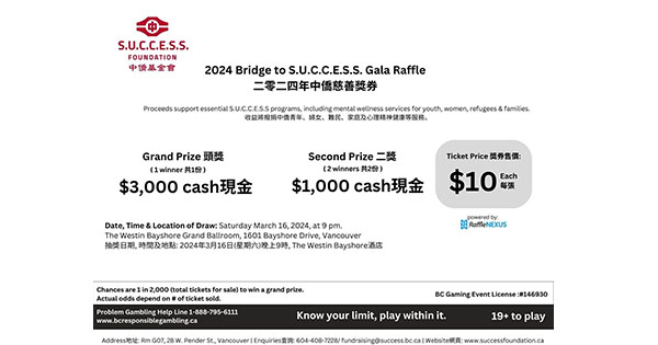 Gala Raffle Order tickets for the 2024 BRIDGE TO S.U.C.C.E.S.S. GALA | Prize Raffle ...
